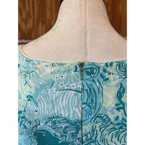 Lilly Pulitzer Safari Animal Print Lion Zebra Sleeveless VTG Dress Size 6 Green - Picture 9 of 11